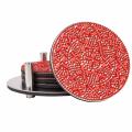 Round stainless steel coasters with intricate silver rhinestone patterns housed in a matching holder with metallic accents. Round stainless steel coasters with intricate silver rhinestone patterns housed in a matching holder with metallic accents.