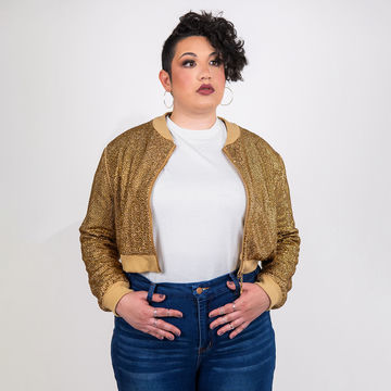 Strass Rhinestone Cropped Bomber Jacket