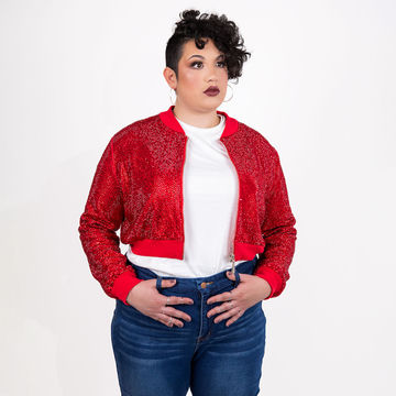 Strass Rhinestone Cropped Bomber Jacket