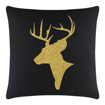 Reindeer Bust Pillow - 16x16 - Black - Gold