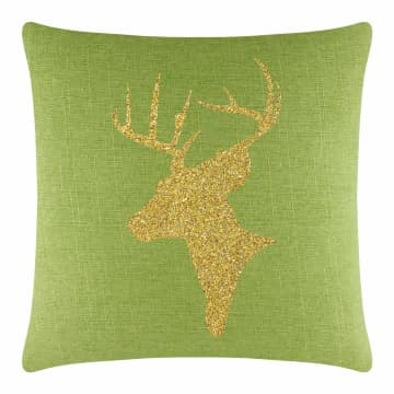 Reindeer Bust Pillow - 16x16 - Lime - Gold