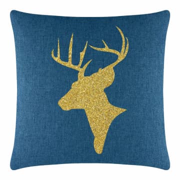 Reindeer Bust Pillow - 16x16 - Royal - Gold
