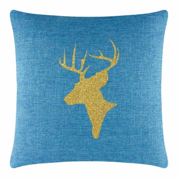 Reindeer Bust Pillow - 20x20 - Aqua - Gold