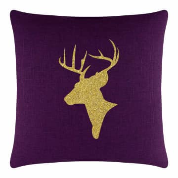 Reindeer Bust Pillow - 20x20 - Purple - Gold