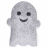 Silver glitter ghost-shaped pillow with black eyes and a smiling mouth featuring a plush texture and a white border. Silver glitter ghost-shaped pillow with black eyes and a smiling mouth featuring a plush texture and a white border.