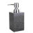 Square black resin soap dispenser with a textured surface and a shiny chrome pump top.