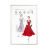 Vintage fashion illustration on canvas featuring a red dress and a black-and-white dress framed in metallic gold with rhinestone accents. Vintage fashion illustration on canvas featuring a red dress and a black-and-white dress framed in metallic gold with rhinestone accents.