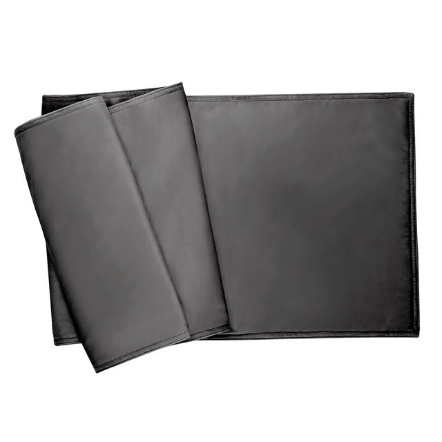 plush light gray velvet table runner with a smooth texture and folded edges.