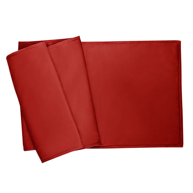 plush light gray velvet table runner with a smooth texture and folded edges.