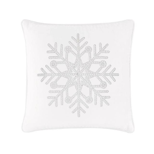 Navy square throw pillow with an embellished white snowflake design Navy square throw pillow with an embellished white snowflake design