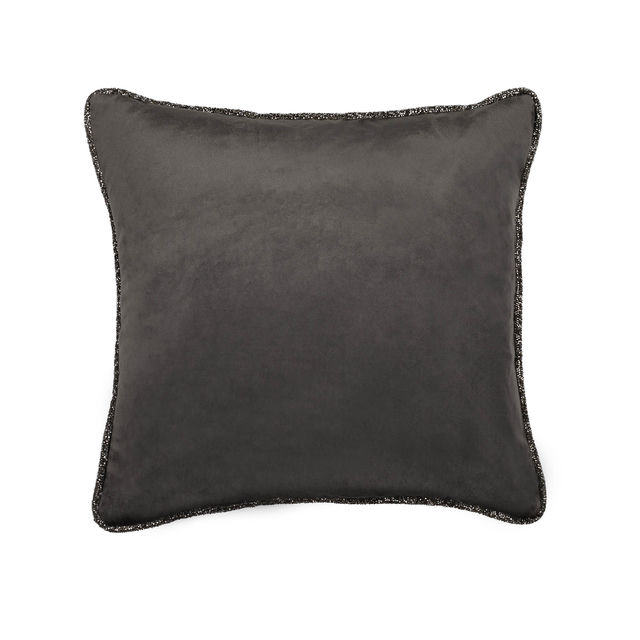 Square golden velvet pillow with a sparkling gold rhinestone trim along the edges.