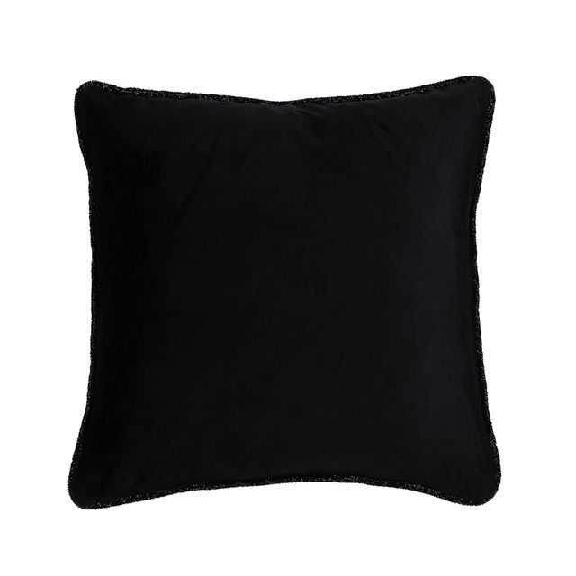 Square golden velvet pillow with a sparkling gold rhinestone trim along the edges.