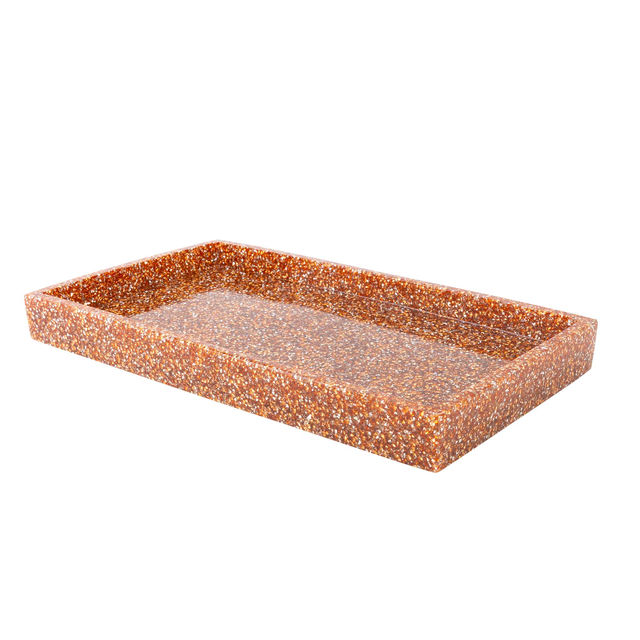 Rectangular&#x20;tray&#x20;with&#x20;a&#x20;smooth&#x20;glossy&#x20;finish&#x20;in&#x20;topaz&#x20;orange&#x20;featuring&#x20;a&#x20;speckled&#x20;pattern&#x20;of&#x20;lighter&#x20;and&#x20;darker&#x20;flecks.