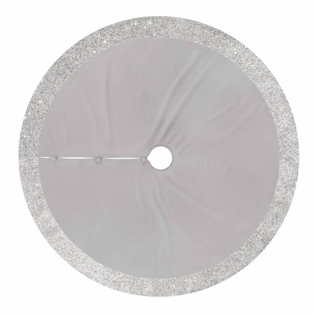 Gold velvet tree skirt with a ruffled edge adorned with resin rhinestones and a classic button closure measures 48"x48".