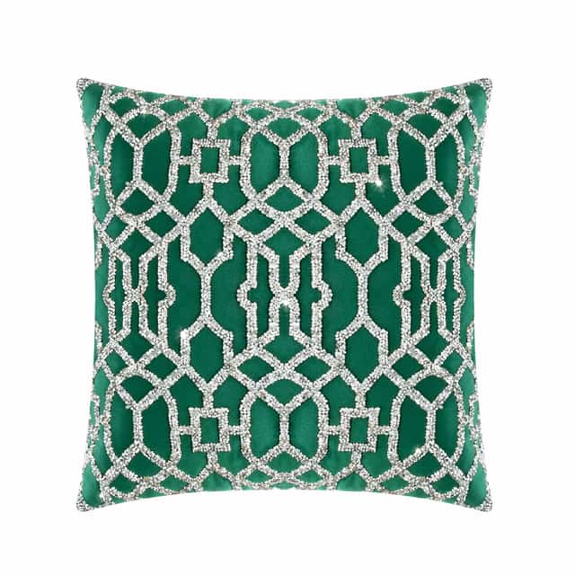 Pink velvet pillow with laser-cut rhinestones in a geometric lattice pattern featuring a plush texture and smooth finish. Pink velvet pillow with laser-cut rhinestones in a geometric lattice pattern featuring a plush texture and smooth finish.