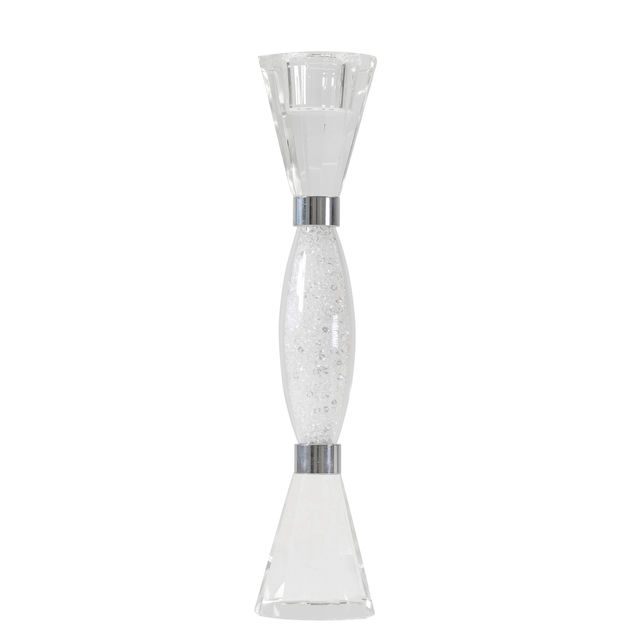 Clear crystal glass candlestick with a rhinestone-filled stem and a tapered base featuring a smooth glossy texture.