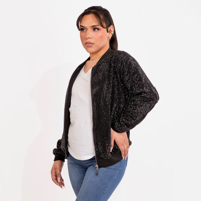 Strass&#x20;Rhinestone&#x20;Bomber&#x20;Jacket&#x20;-&#x20;Black&#x20;-&#x20;XXL