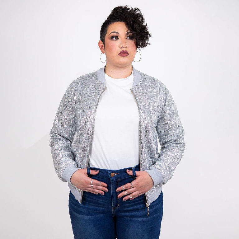 Strass&#x20;Rhinestone&#x20;Bomber&#x20;Jacket&#x20;-&#x20;Silver&#x20;-&#x20;Extra&#x20;Large