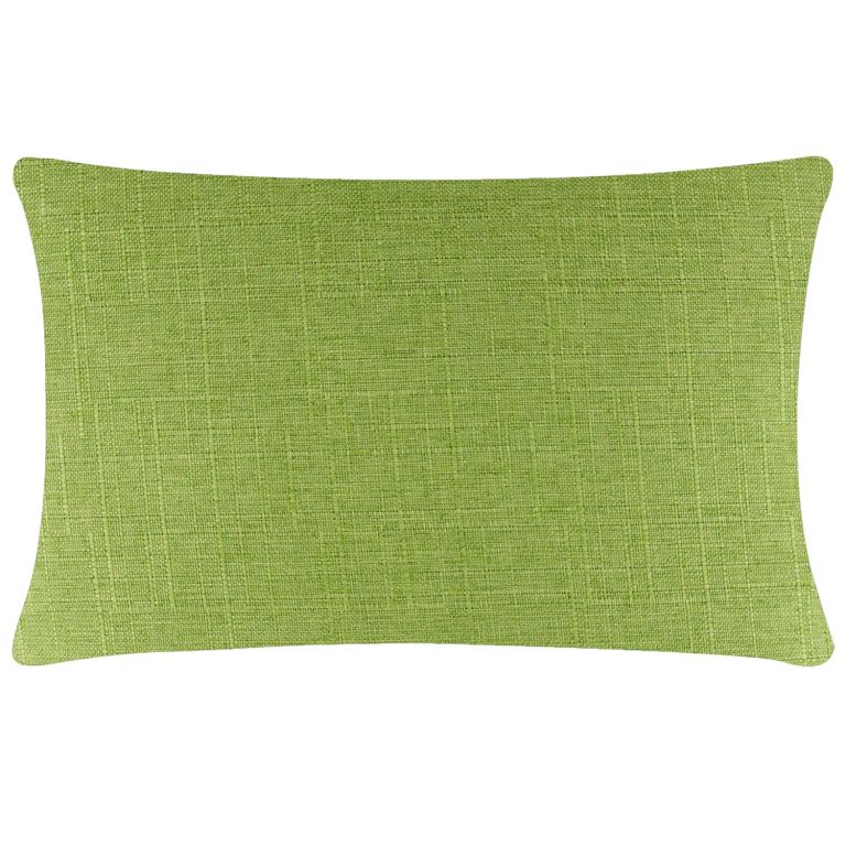 Woven rectangular pillow in lime green with a textured surface and rounded corners.