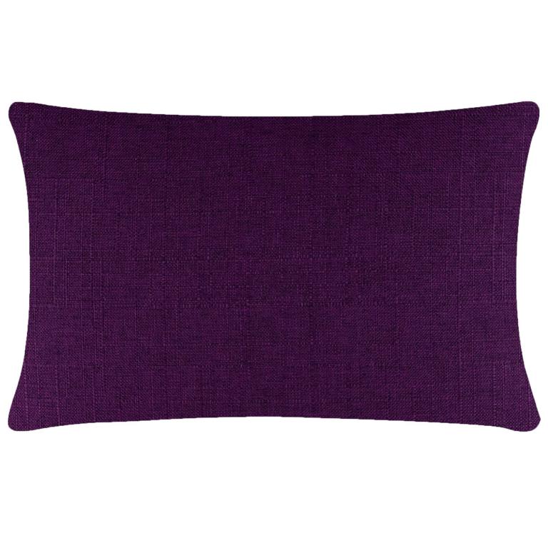 Rectangular pillow in deep purple woven fabric with a textured finish and a metal zipper on one side.