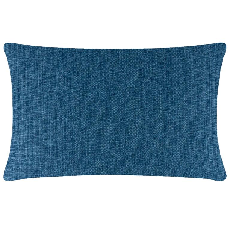 Rectangular pillow in royal blue woven fabric with a textured finish and rounded corners.