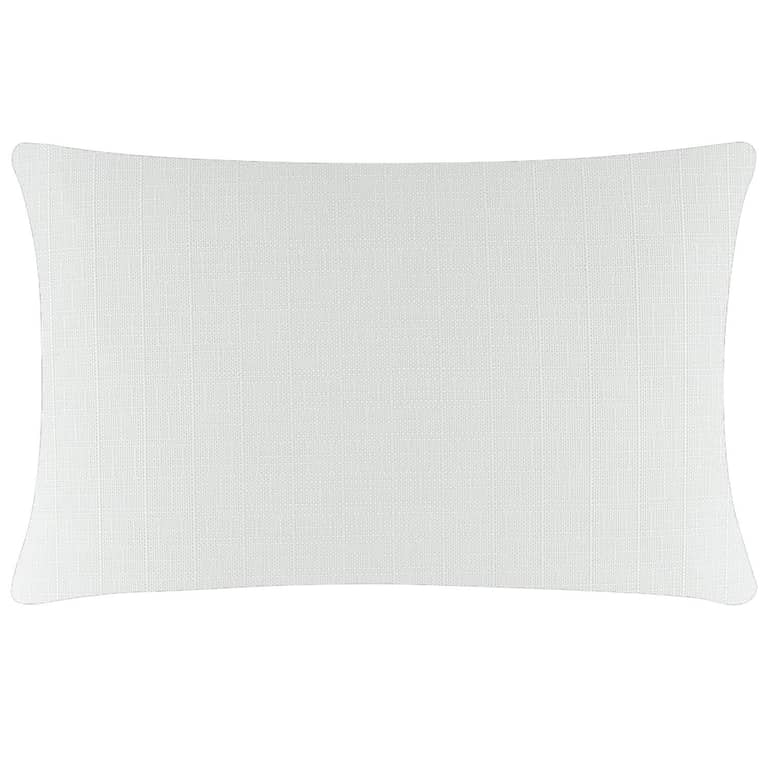 Woven rectangular pillow in light white with a textured grid pattern and a metal zipper on one side.