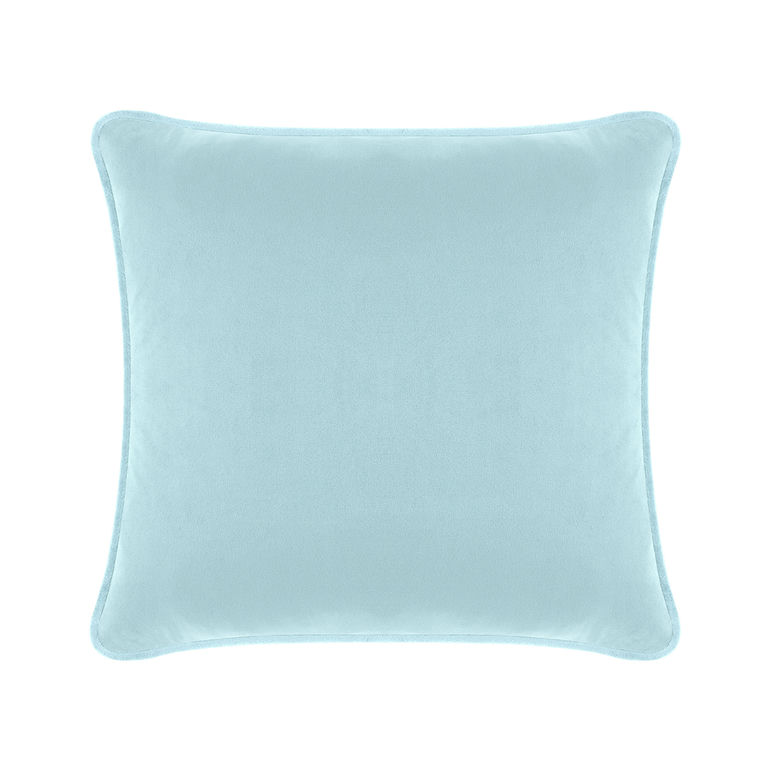 Aqua&#x20;velvet&#x20;pillow&#x20;with&#x20;a&#x20;smooth&#x20;texture&#x20;and&#x20;rounded&#x20;edges&#x20;featuring&#x20;a&#x20;plush&#x20;filled&#x20;appearance.