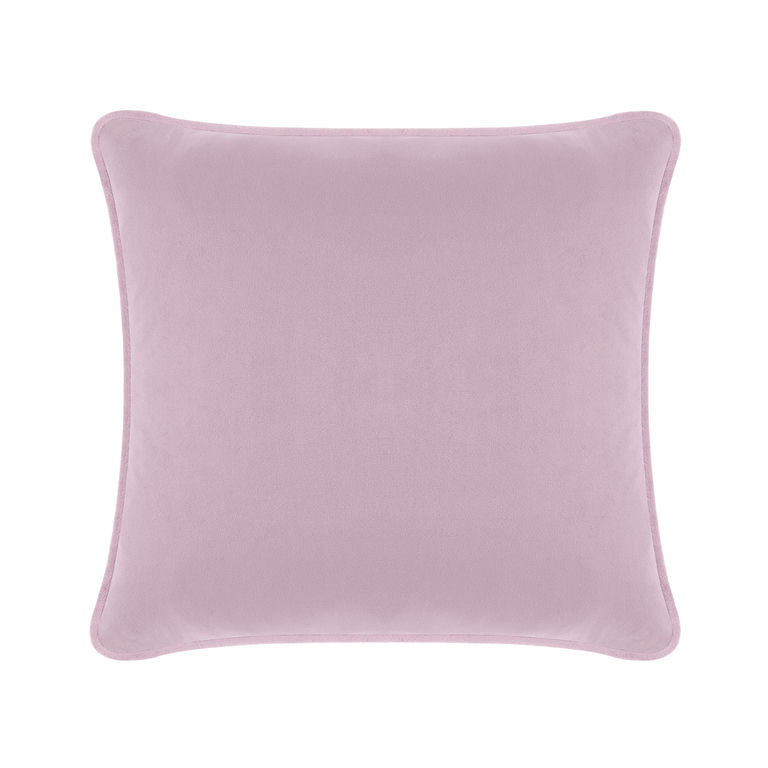 lavender&#x20;velvet&#x20;square&#x20;pillow&#x20;with&#x20;a&#x20;smooth&#x20;texture&#x20;and&#x20;piped&#x20;edges.
