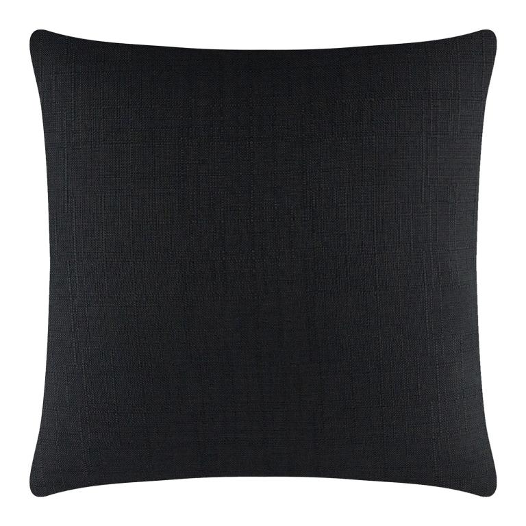 20x20 inch black woven pillow with a textured fabric and rounded corners featuring a metal zipper for closure.