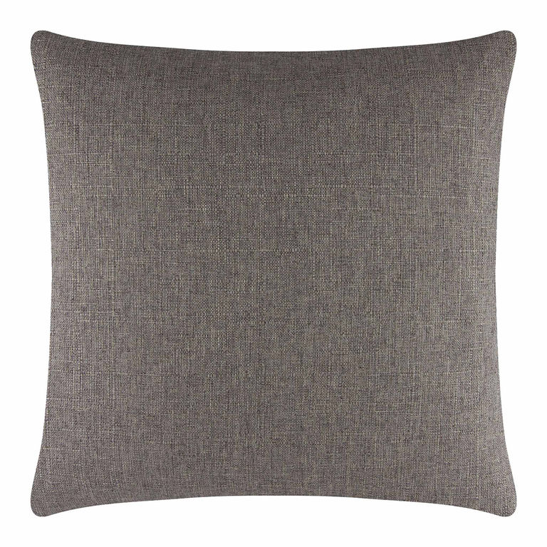 Square pillow measuring 20x20 inches in a textured brown woven fabric with a concealed metal zipper.