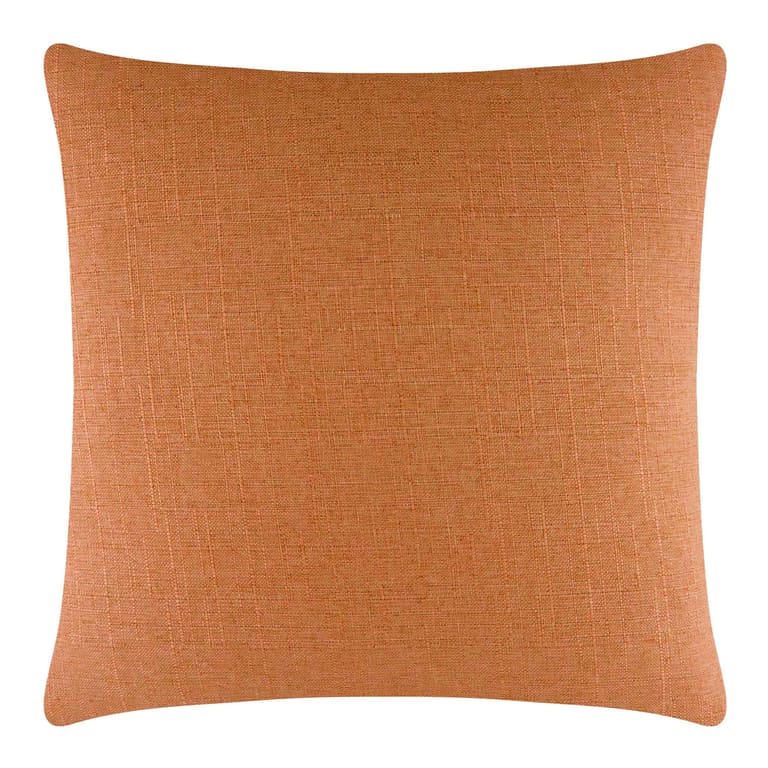 Square pillow in a textured orange fabric with a smooth surface and rounded corners.