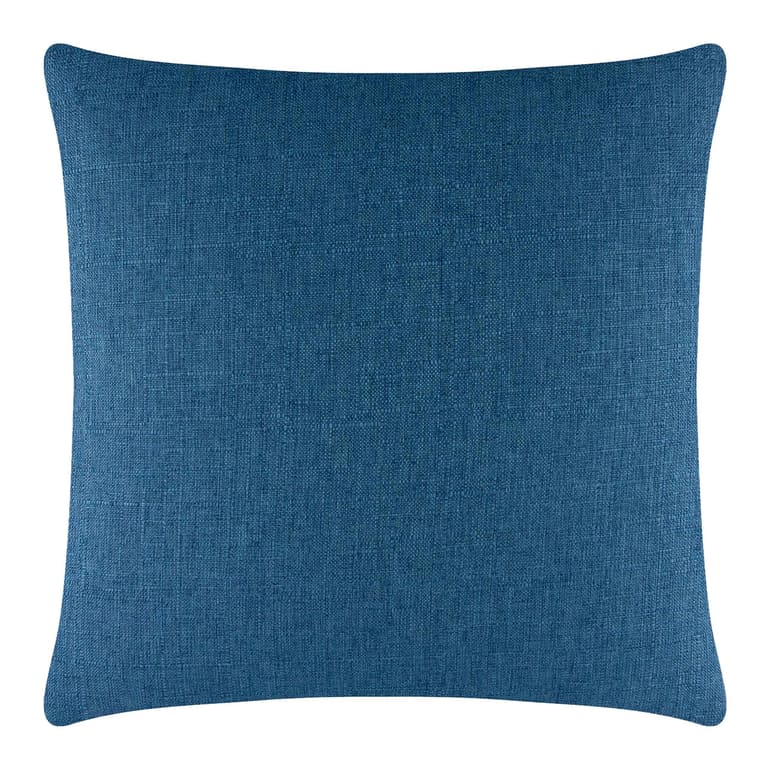 Square pillow in royal blue woven fabric with a textured surface and rounded corners.