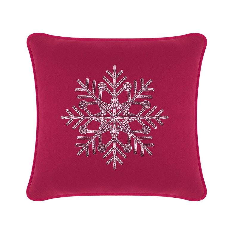 Fuchsia velvet pillow featuring a rhinestone snowflake design with intricate geometric patterns and rounded embellishments.