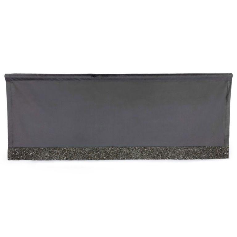 Charcoal velvet valance with a textured rhinestone trim along the bottom edge.