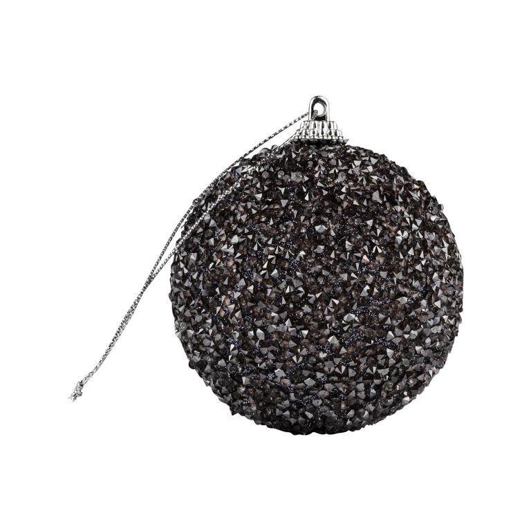 Charcoal&#x20;glass&#x20;ornament&#x20;3&#x20;inches&#x20;covered&#x20;in&#x20;rhinestones&#x20;spherical&#x20;shape&#x20;silver&#x20;metallic&#x20;cap&#x20;with&#x20;hanging&#x20;string.