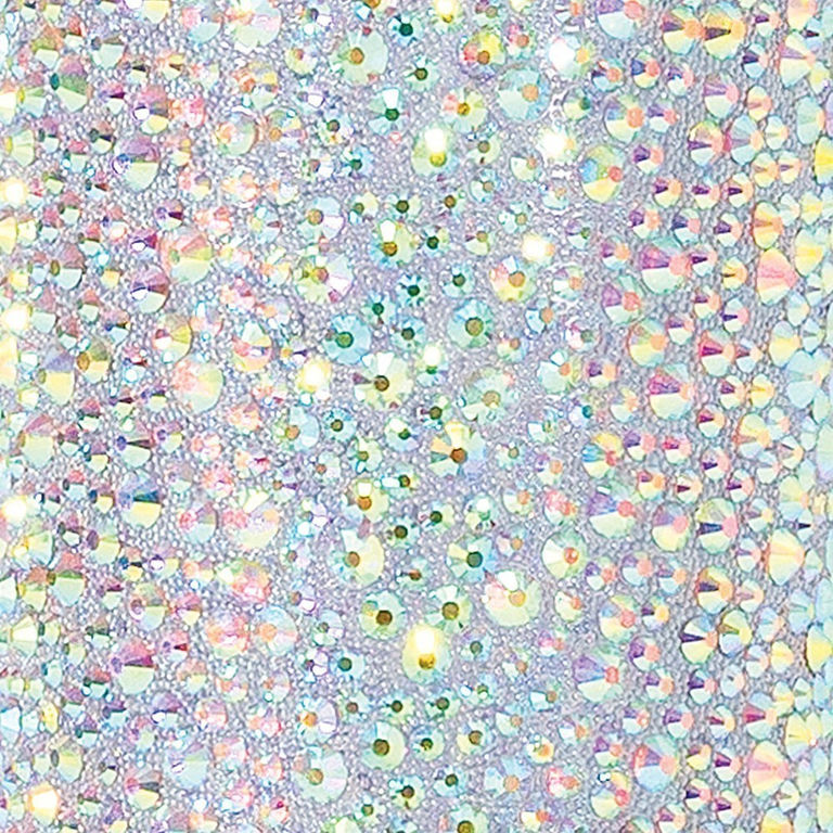 Silver&#x20;iridescent&#x20;background&#x20;with&#x20;various&#x20;sizes&#x20;of&#x20;sparkling&#x20;rhinestones&#x20;in&#x20;shades&#x20;of&#x20;aqua&#x20;yellow&#x20;and&#x20;pink.