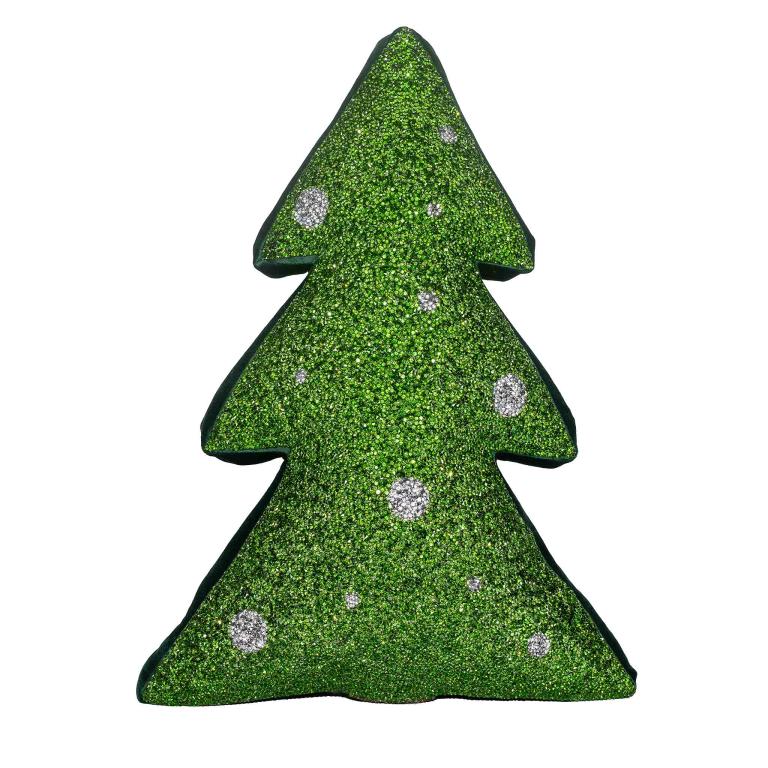 Green&#x20;velvet&#x20;Christmas&#x20;tree-shaped&#x20;pillow&#x20;with&#x20;silver&#x20;rhinestones&#x20;and&#x20;a&#x20;plush&#x20;filling.