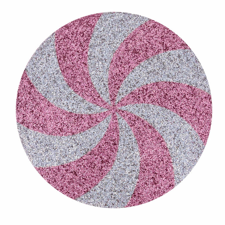 Round&#x20;placemat&#x20;with&#x20;pink&#x20;and&#x20;silver&#x20;glitter&#x20;spiral&#x20;pattern&#x20;featuring&#x20;a&#x20;textured&#x20;surface&#x20;and&#x20;shiny&#x20;embellishments.
