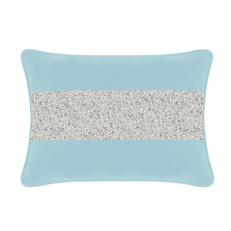 Aqua&#x20;velvet&#x20;pillow&#x20;with&#x20;a&#x20;silver&#x20;rhinestone&#x20;stripe&#x20;rectangular&#x20;shape&#x20;smooth&#x20;texture&#x20;and&#x20;rounded&#x20;edges.