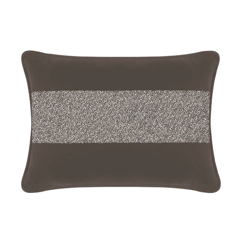 Charcoal&#x20;velvet&#x20;pillow&#x20;with&#x20;a&#x20;rhinestone&#x20;stripe&#x20;rectangular&#x20;shape&#x20;smooth&#x20;texture&#x20;and&#x20;contrasting&#x20;edges.