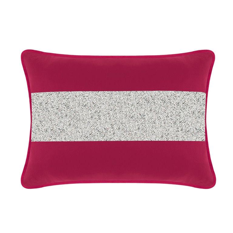 Fuchsia&#x20;velvet&#x20;pillow&#x20;with&#x20;a&#x20;silver&#x20;rhinestone&#x20;stripe&#x20;rectangular&#x20;shape&#x20;plush&#x20;texture&#x20;and&#x20;piped&#x20;edges.
