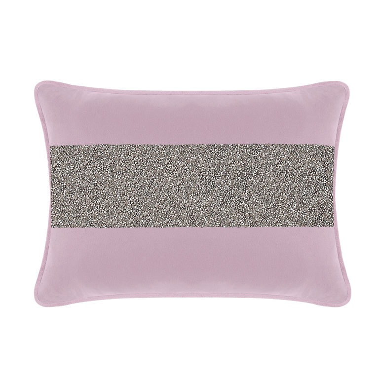 Lavender velvet pillow with a wide charcoal rhinestone stripe rectangular shape and plush texture.