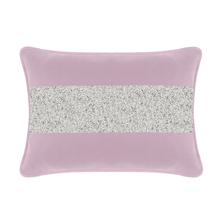 Lavender velvet pillow with a silver rhinestone stripe rectangular shape and soft texture.