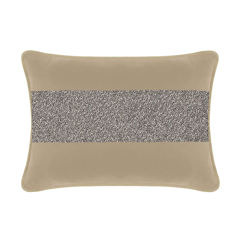 Taupe velvet rectangular pillow with a radiant rhinestone stripe across the center.