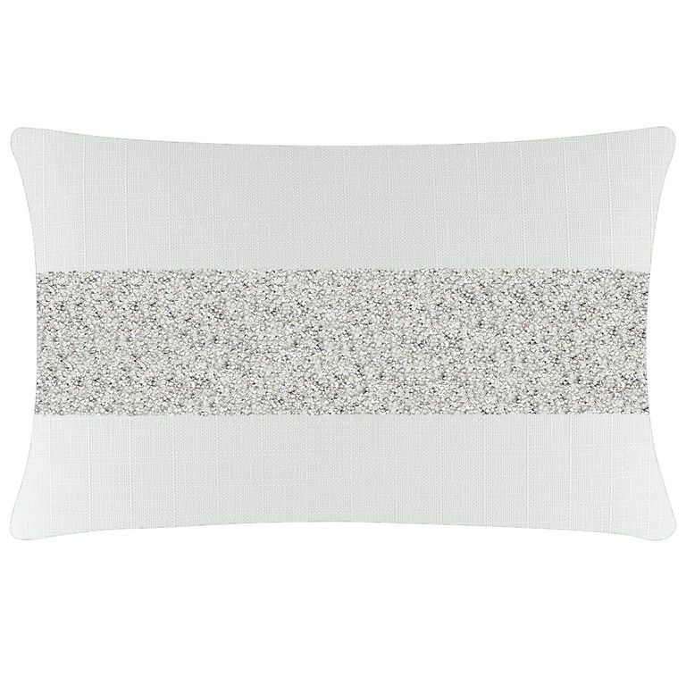 Rectangular white pillow with a textured surface and a silver rhinestone stripe across the center.