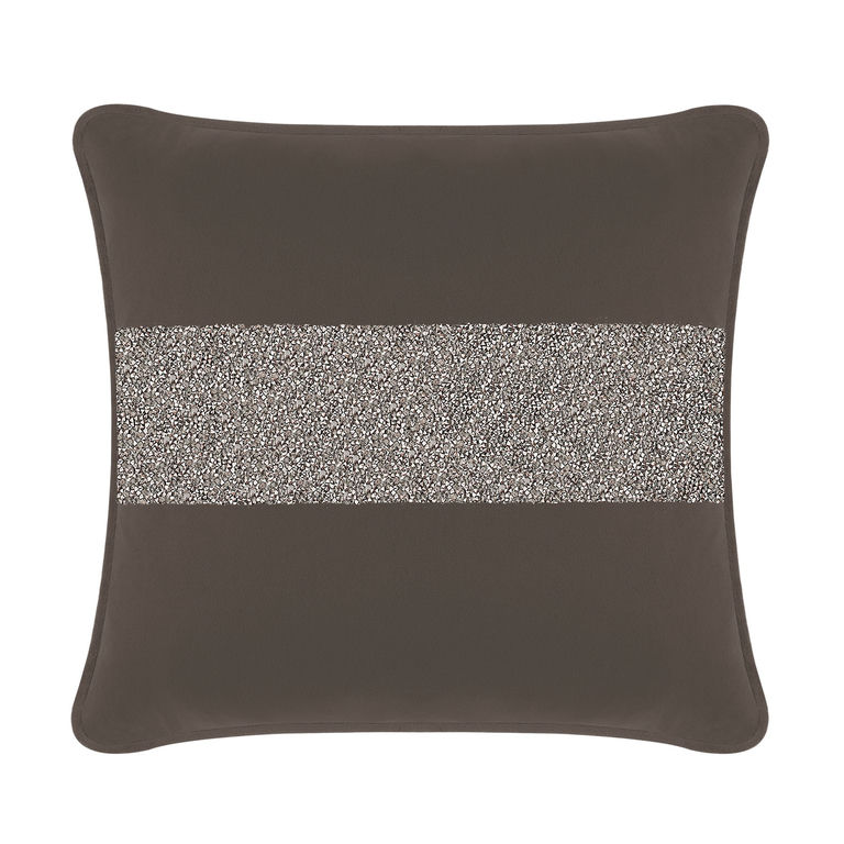 Charcoal velvet pillow with a radiant rhinestone stripe across the center square shape soft texture.