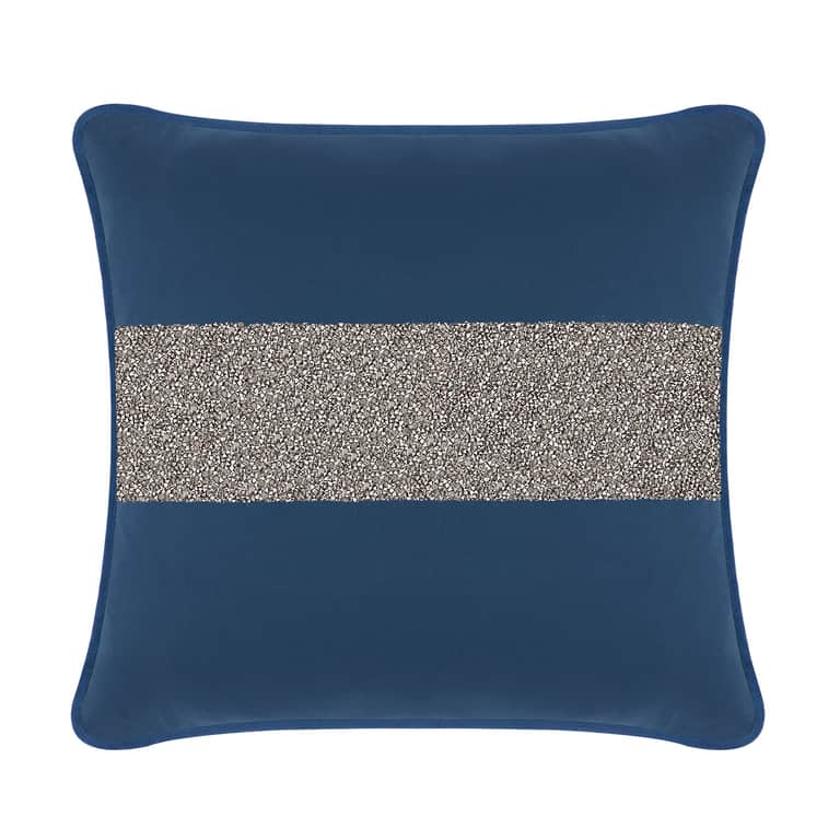 Navy velvet pillow with a wide charcoal rhinestone stripe across the center square shape soft texture.