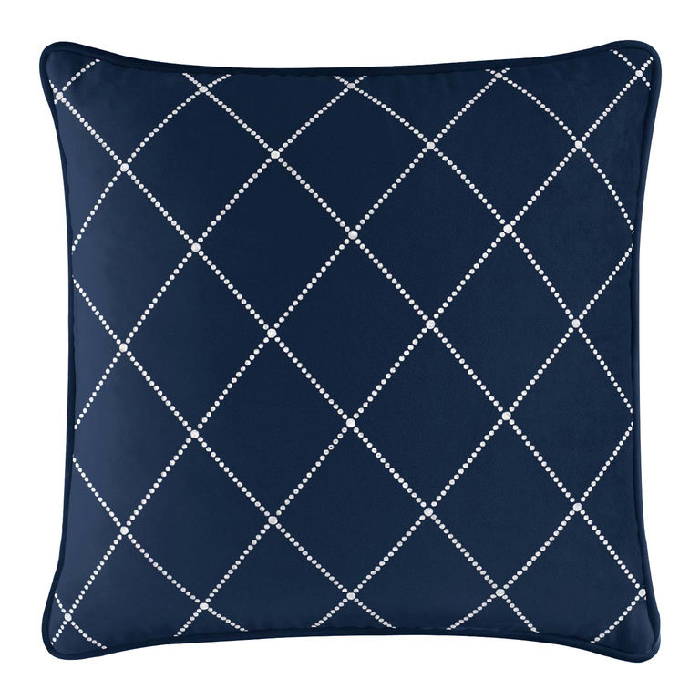Navy velvet pillow with white rhinestone diamond pattern and a soft texture.