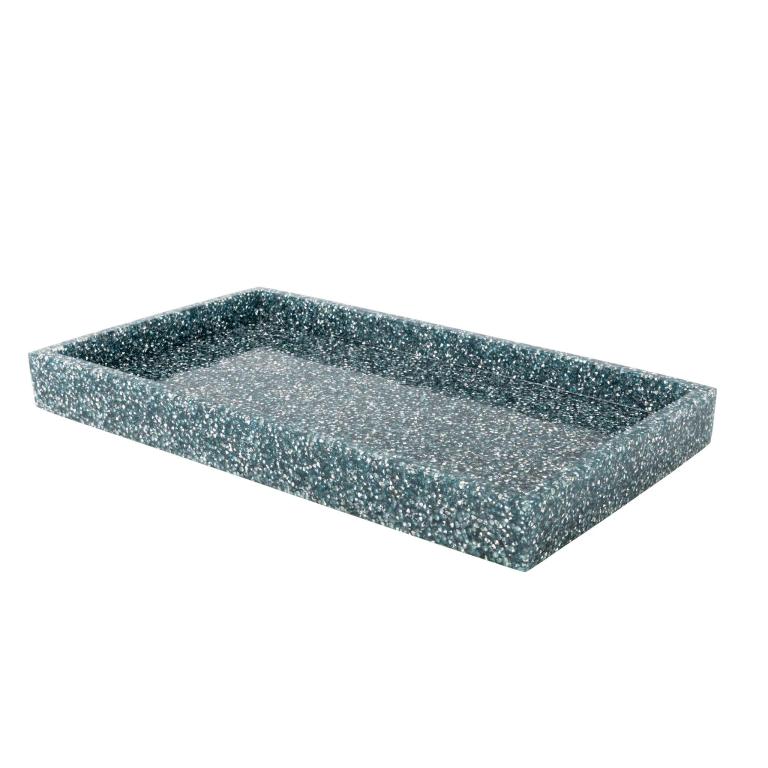 Rectangular&#x20;tray&#x20;in&#x20;aqua&#x20;with&#x20;a&#x20;speckled&#x20;finish&#x20;smooth&#x20;texture&#x20;and&#x20;raised&#x20;edges&#x20;featuring&#x20;embedded&#x20;rhinestone-like&#x20;embellishments.