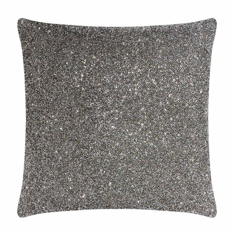 Charcoal velvet pillow with a front covered in high-quality rhinestones and a soft smooth back.